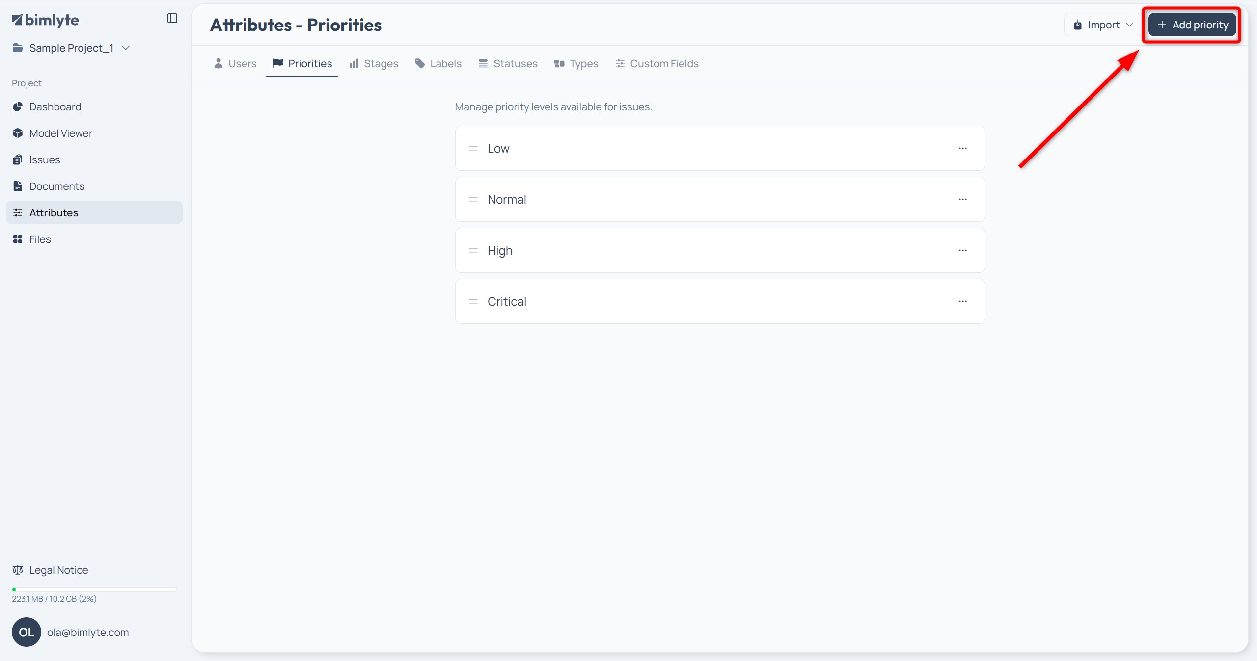 The Add button in the top-right of an attribute tab, labelled for that attribute