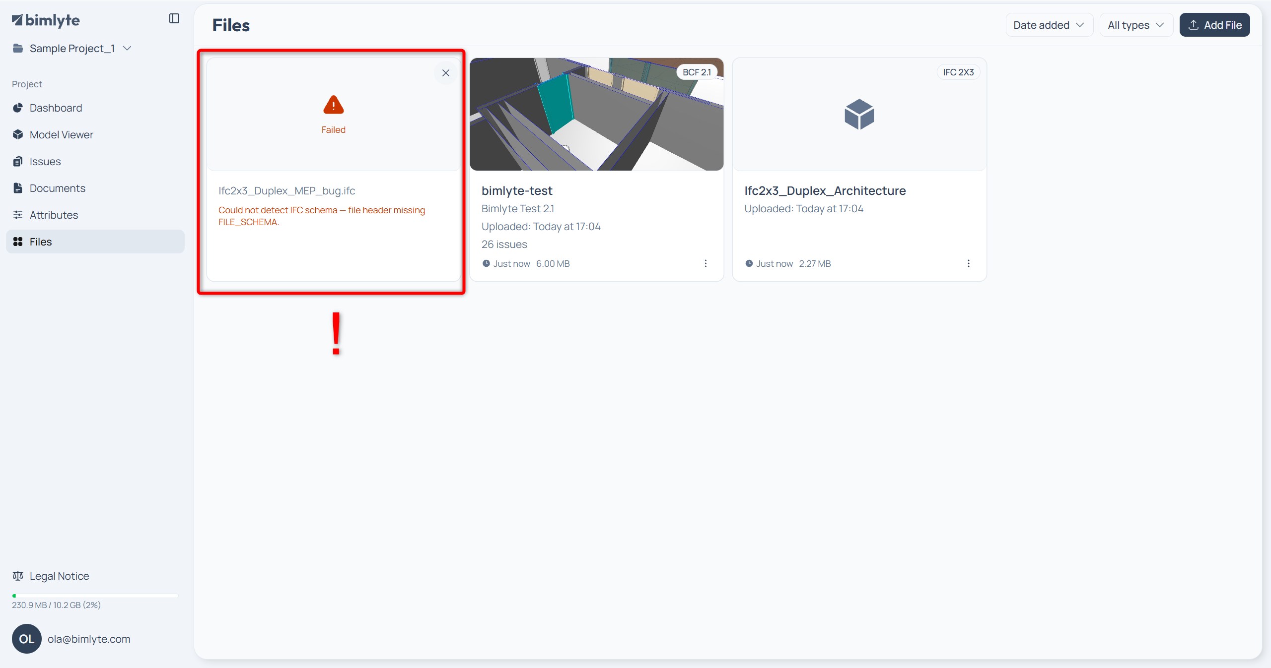 A file card flagging an unreadable file that was not added to the project