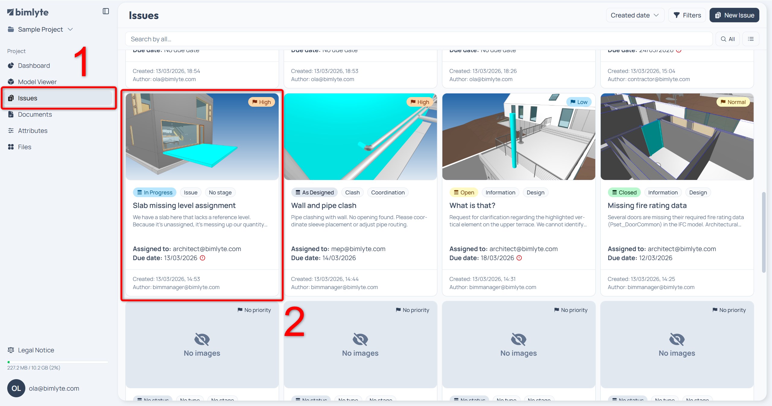 An issue open in Bimlyte, showing its details and its viewpoints