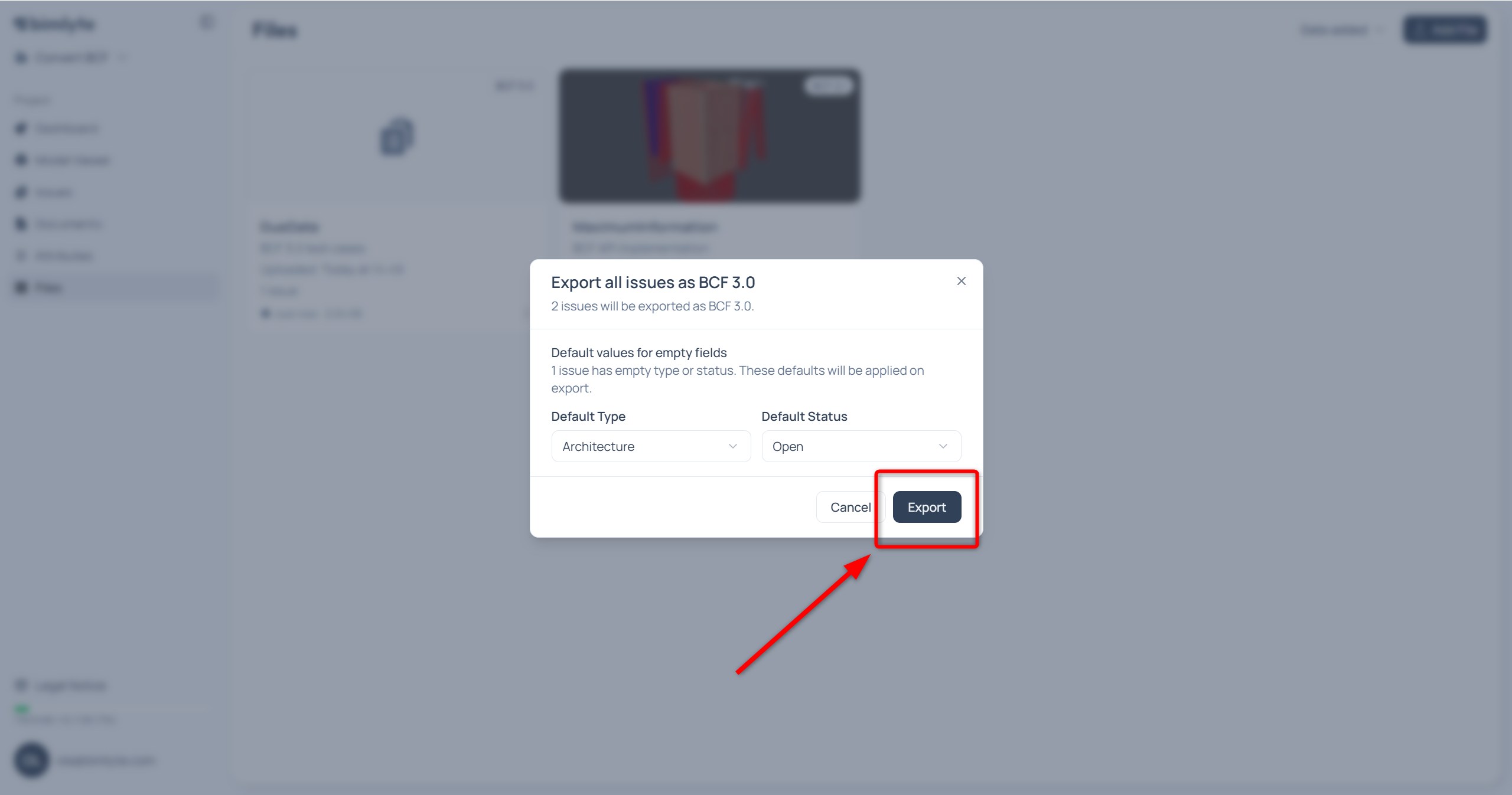 The converted BCF file downloading in the chosen version