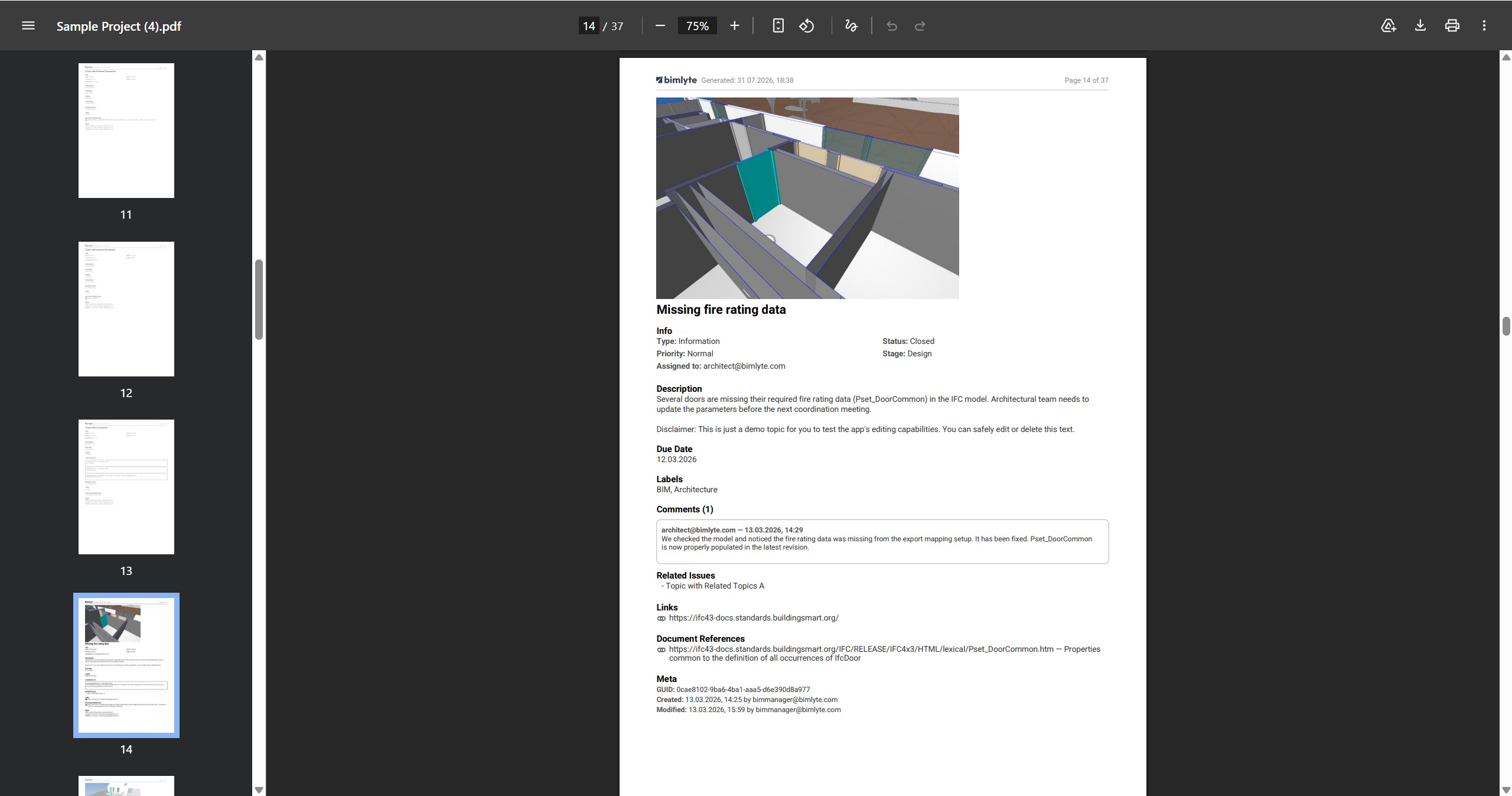 The finished PDF issue report, downloaded and ready to share