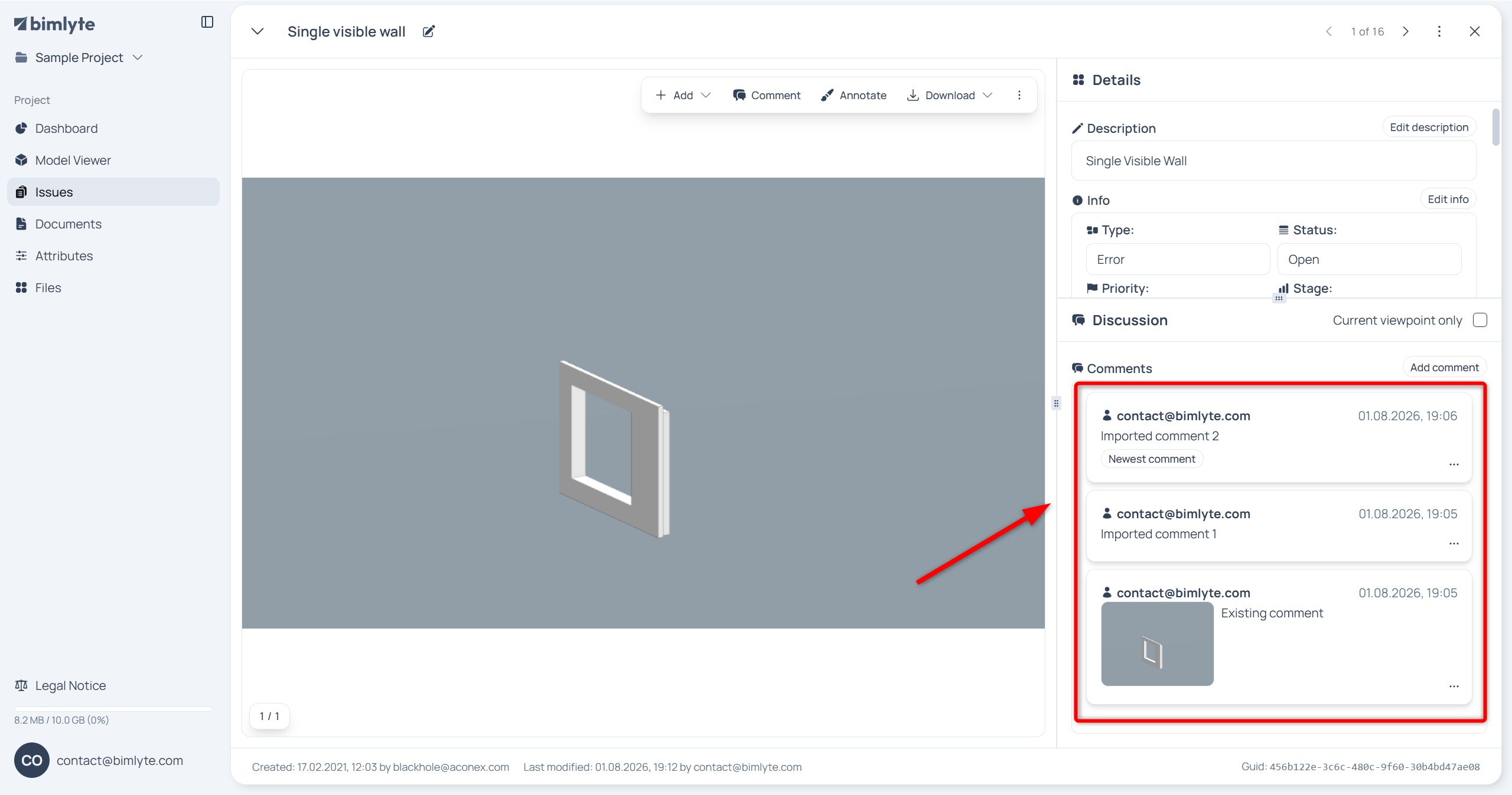 The topic details view with the comments section highlighted, showing the merged comments on the issue