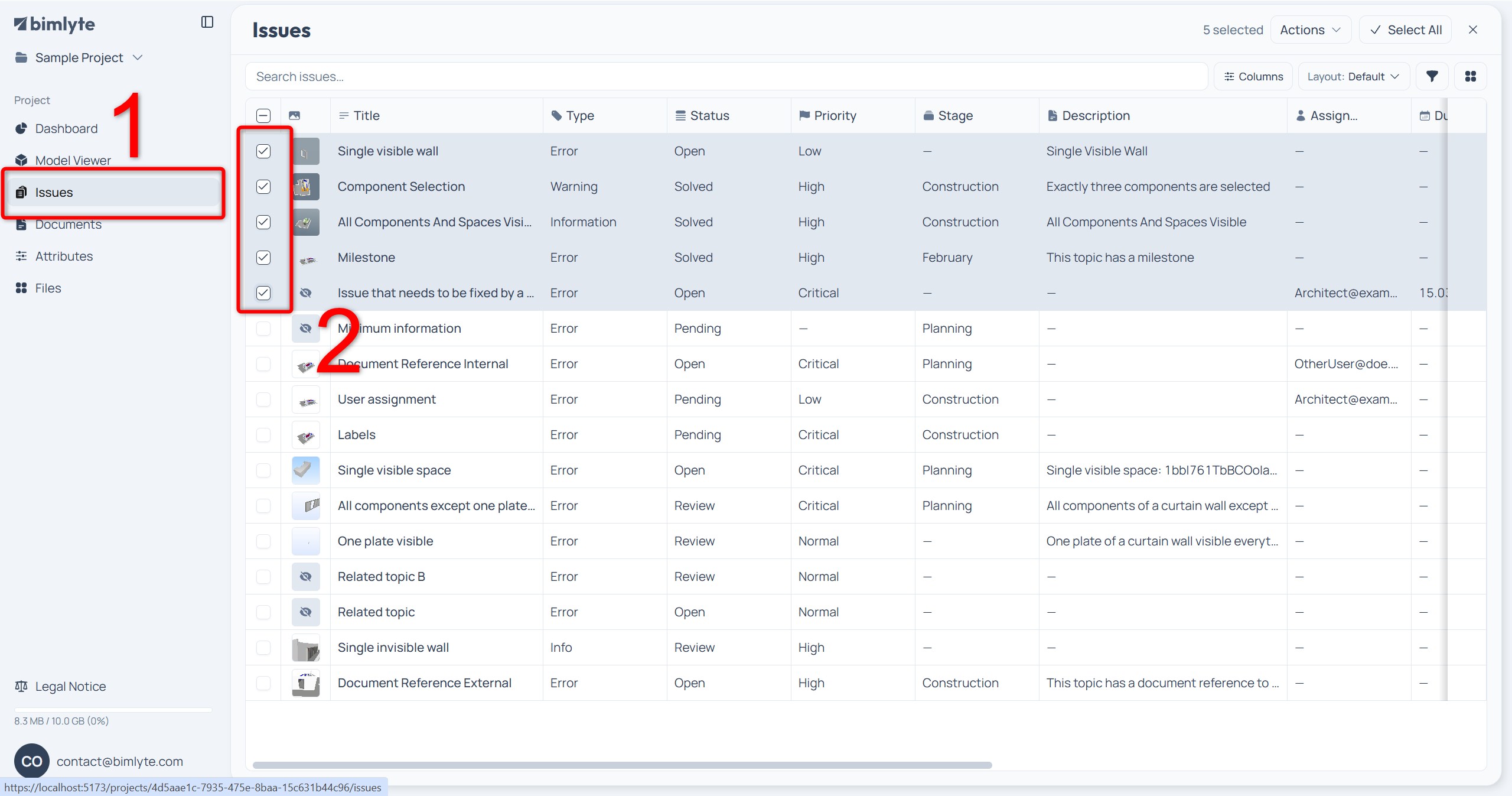 The Issues page with individual issues ticked for a targeted comment merge