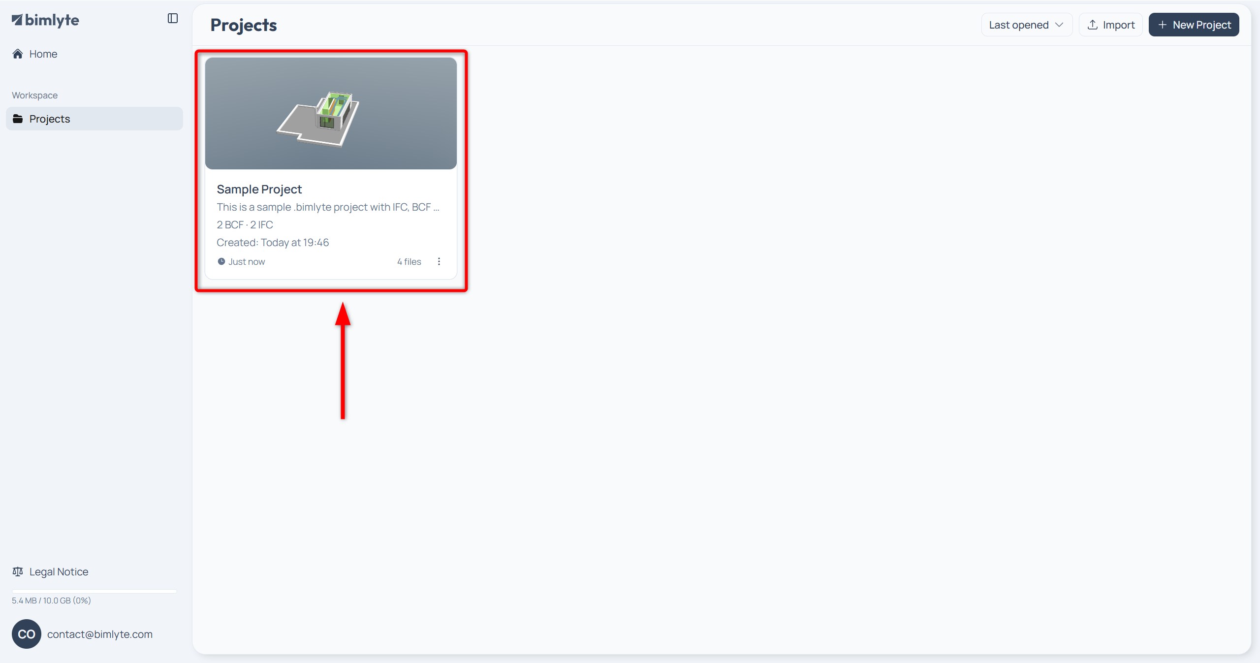 A project card on the Projects page being opened with a click